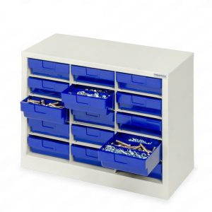 ตู้ใส่กล่องอะไหล่แบบแบ่งช่องได้ - ตู้สีครีม กล่องสีน้ำเงิน CBL0305N